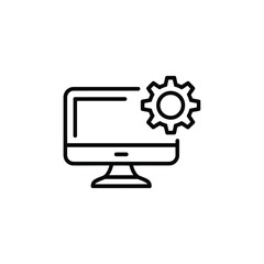 Computer with Gear Icon System Configuration and Settings Outline