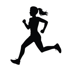 Silhouette of a Woman Running with Ponytail on a White Background