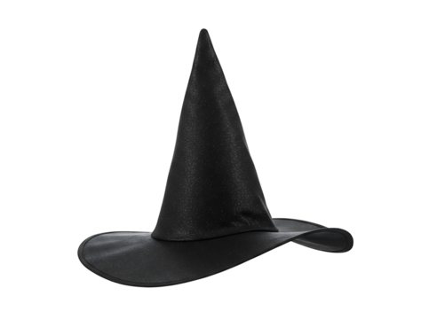 Black witch hat with gold design isolated on transparent background
