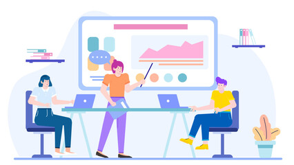 Three people in a business meeting, discussing strategy and collaboration. Perfect for corporate presentations, teamwork concepts, and office scenes.