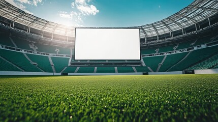 Empty stadium with large blank screen.