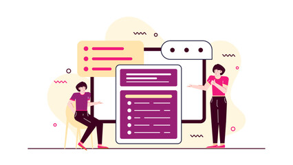 Two women reviewing a website mockup on a computer screen. Suitable for digital marketing, web design, remote collaboration concepts.