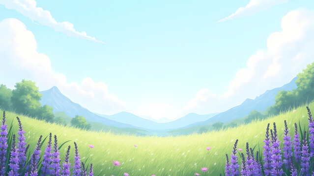 A beautiful landscape with purple flowers and grass