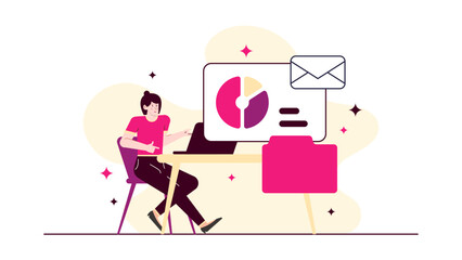 Woman analyzing data on computer screen; ideal for business presentations, financial reports, technology blogs, educational materials, and digital marketing content.