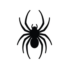 Black Spider Silhouette with Eight Legs on a White Background