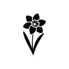 Simple Black and White Daffodil Flower Illustration on White Background