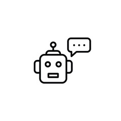 Line art illustration of a robot head with a speech bubble