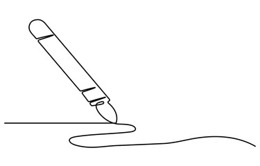 Pen Signature Continuous Line Icon. Continuous one line drawing writing pen isolated minimalist linear illustration made of single line vector illustration. One continuous line drawing of pen writing
