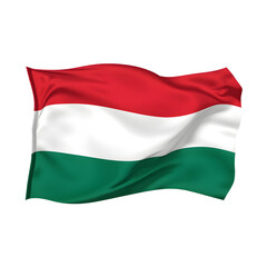 Hungary flag horizontal stripes, red white green, flowing motion, no pole, isolated white background, European photography