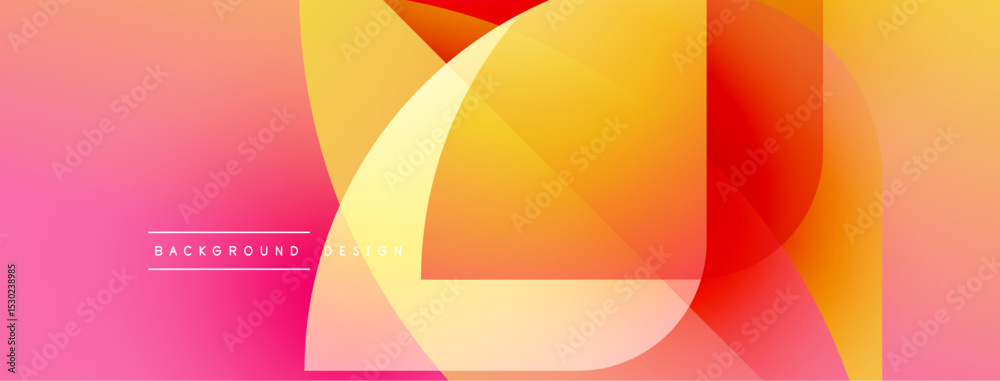 Poster abstract geometric shapes overlap, creating vibrant gradient effect. warm colors dominate design, su