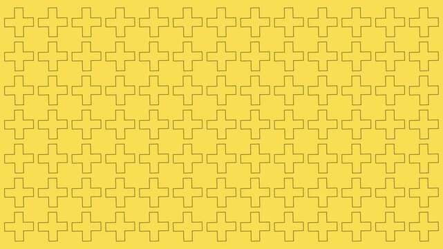 Seamless pattern background with yellow. Memphis design with lines. Plus sign are spinning.