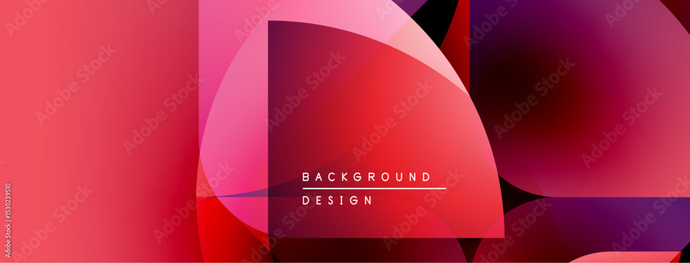 Poster abstract geometric shapes, vibrant reds, pinks, purples blend. modern design, smooth gradients creat