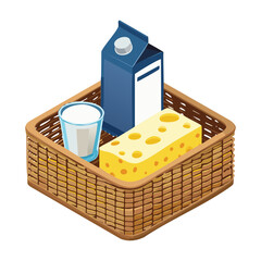 Simple Dairy Food Basket Illustration Vector