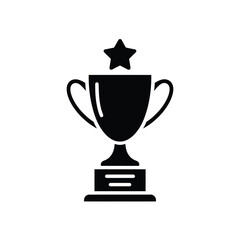 Black and white trophy icon with star on top