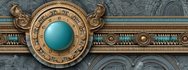 Obraz premium Intricate Gold and Teal Circular Design with Turquoise Jewel