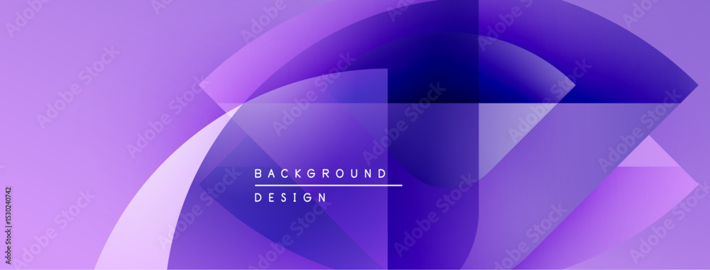 Poster Abstract purple design. Overlapping shapes create dynamic visual effect. Modern background with text elements present.