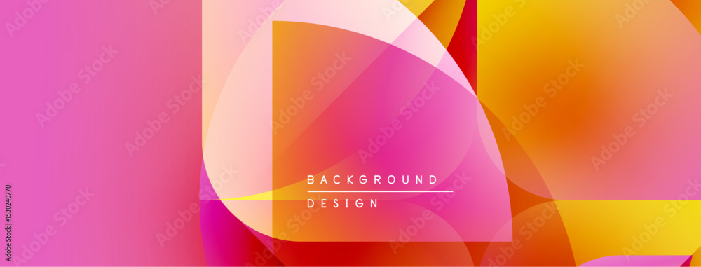 Fototapete Abstract gradients blend pink, orange, yellow hues. Overlapping shapes create dynamic visual texture. Text reads background design.