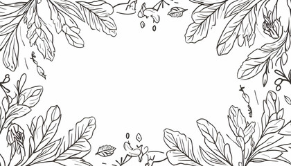 Outlined Foliage Frame with White Background Copy Space