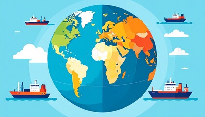 Globe Vector, Ships, Ports, International Trade