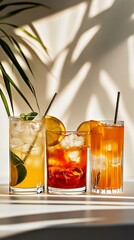 Three refreshing cocktails with citrus and mint, vibrant summer vibes.