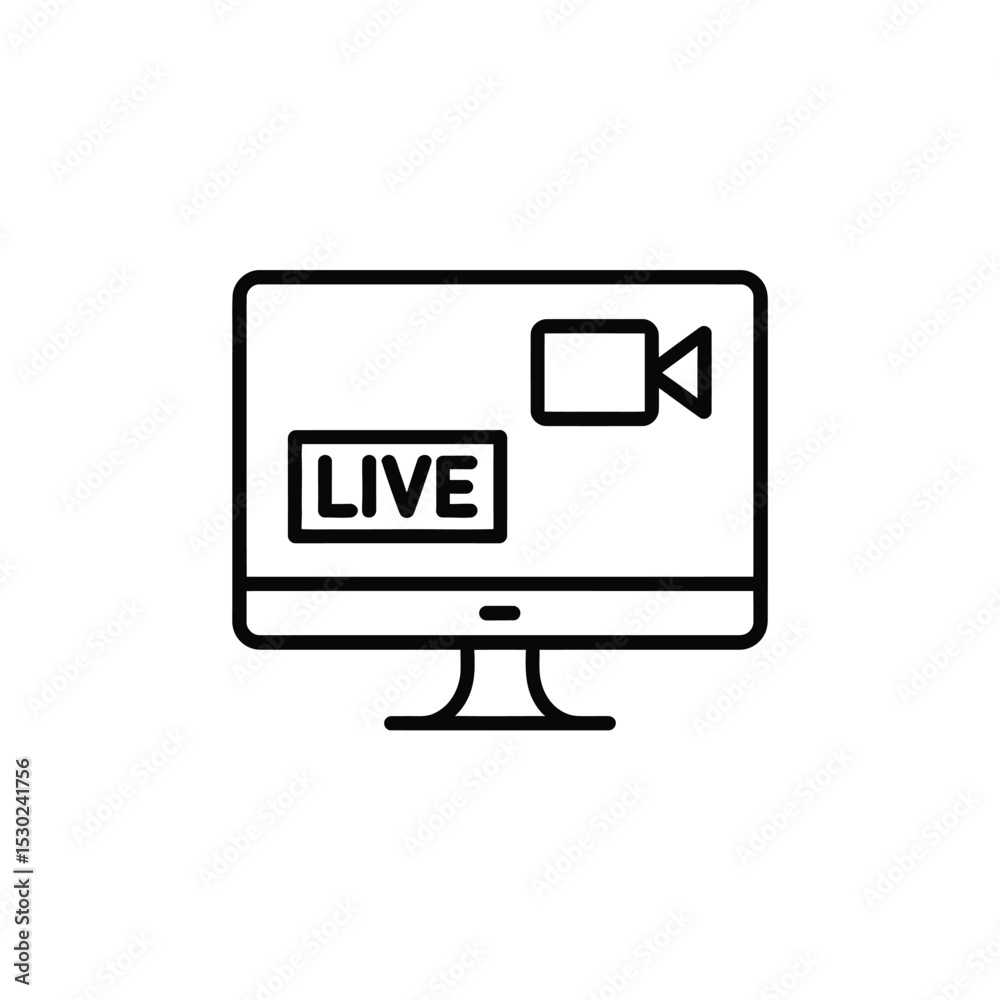 Poster live streaming icon computer monitor with camera and live text