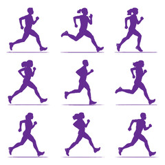 runner silhouette vector set, running man woman sequence, motion, athletic vector illustration, dynamic jog, fitness movement animation, isolated runners on white, exercise illustration, human activit