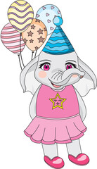 Cute Elephant Girl Birthday Animal Character Mascot