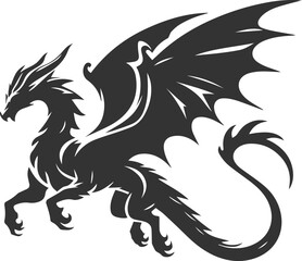 Vector drawing silhouette of a flying dragon illustration