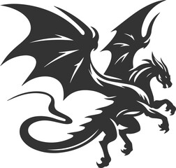 Vector drawing silhouette of a flying dragon illustration