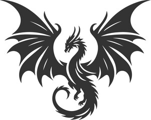 Vector drawing silhouette of a flying dragon illustration
