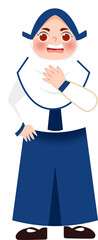 Folkloric Figure: Animated Character in Traditional Blue and White Attire.