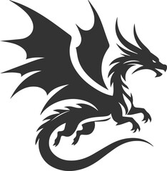Vector drawing silhouette of a flying dragon illustration