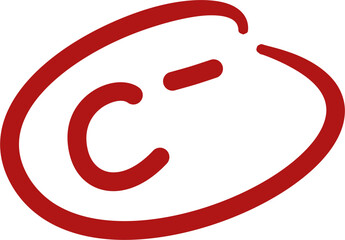Red "C-" Grade Circle, Handwritten Assessment.
