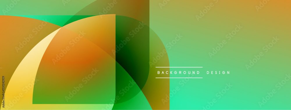 Poster abstract gradients blend, creating dynamic shapes. green, orange, yellow hues dominate composition. 