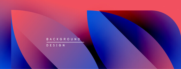 Fototapeta premium Abstract fluid shapes blend vibrant pinks, blues, purples. Gradient colors create dynamic background design. Minimalist text overlay present.