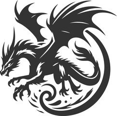 Vector drawing silhouette of a flying dragon illustration