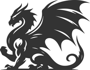 Vector drawing silhouette of a flying dragon illustration