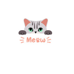 Cute domestic black kitten character vector art illustration on a card