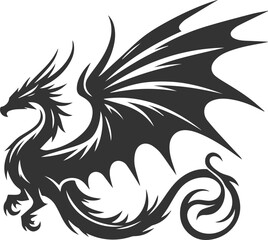Vector drawing silhouette of a flying dragon illustration