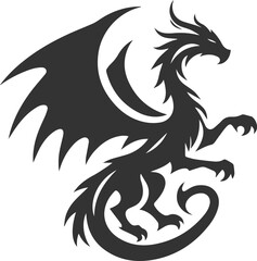 Vector drawing silhouette of a flying dragon illustration