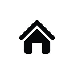 Simple Black House Icon with Roof and Door on White Background
