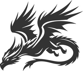 Vector drawing silhouette of a flying dragon illustration