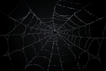 Fototapeta premium Spiderweb with dew drops close up