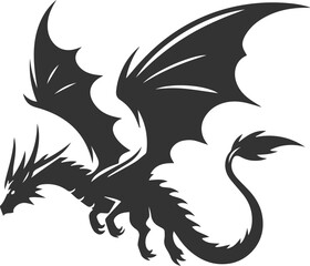 Vector drawing silhouette of a flying dragon illustration