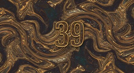 Golden Number Thirty Nine on Abstract Swirling Background