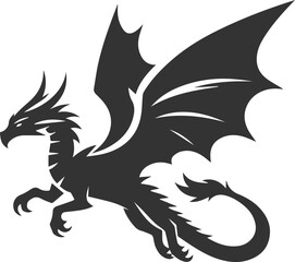 Vector drawing silhouette of a flying dragon illustration