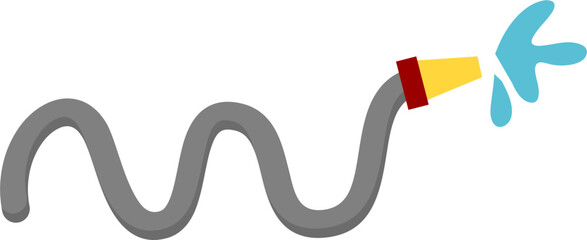 Cartoon Garden Hose: Wavy Gray Pipe with Yellow Nozzle and Splash of Water.