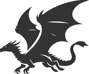 Vector drawing silhouette of a flying dragon illustration