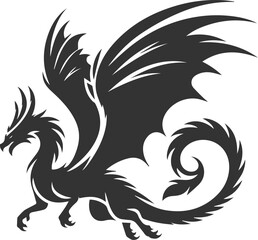Vector drawing silhouette of a flying dragon illustration