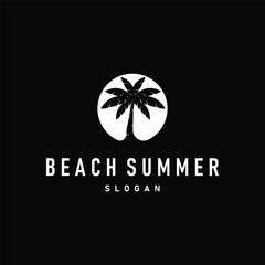 summer beach logo simple minimalist design coconut tree with black minimalist silhouette with beach atmosphere illustration template concept symbol
